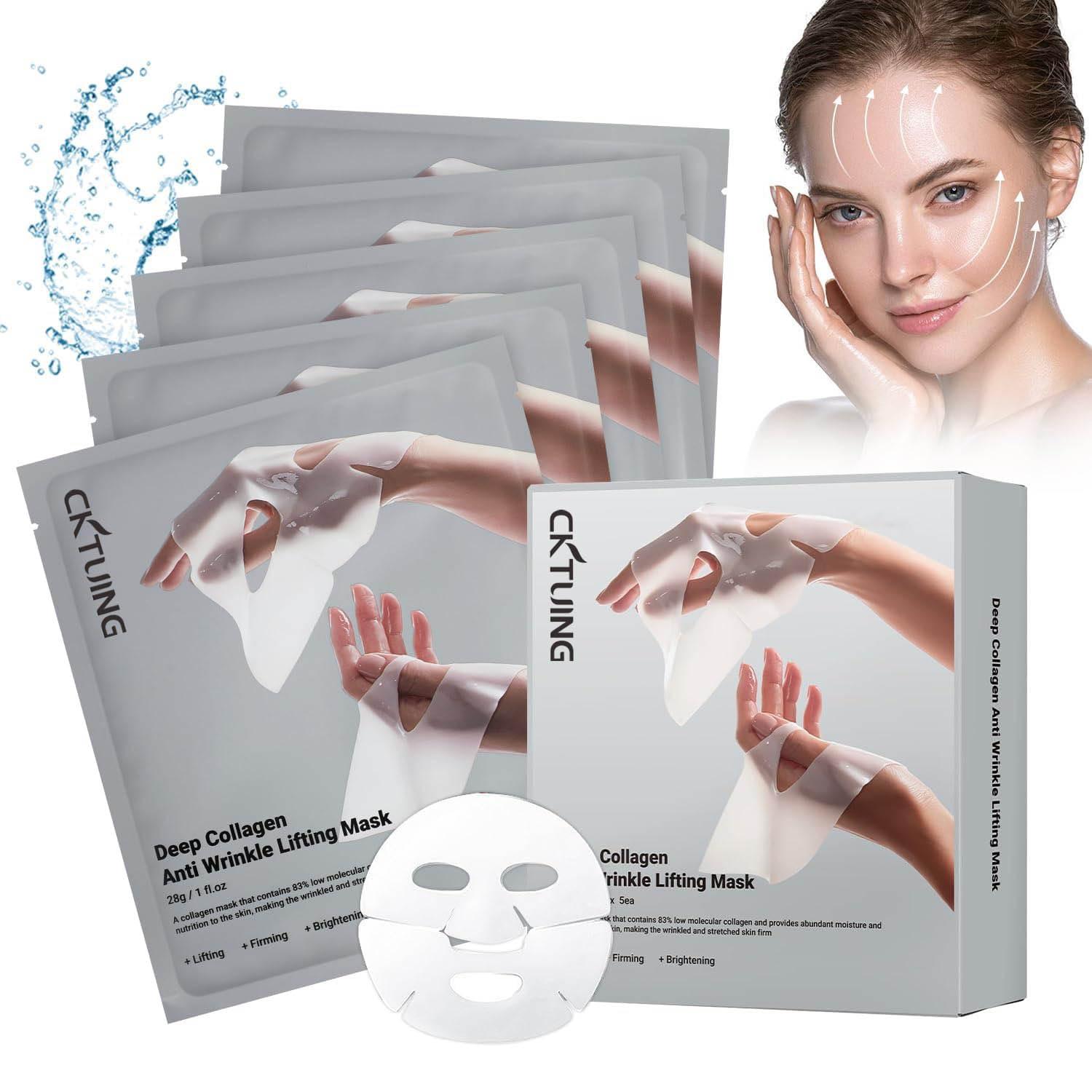 Deep Collagen Anti Wrinkle Lifting Face Mask - Collagen Overnight Face Mask, Bio-Collagen Real Deep Mask, Hydrating Overnight Collagen Face Mask for Lifting, Firming and Moisturizing (5pcs/1 Box).