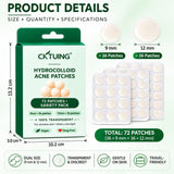 CKTUING Hydrocolloid Acne Pimple Patches (72 Ct), Ultra-Thin Transparent Face Patches, Absorbs Excess Oil & Moisture, Facial Spot Stickers, Overnight Skincare, 2 Sizes 9mm & 12mm
