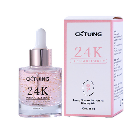 CKTUING 24K Rose Gold Serum for Face – Anti-Aging + Radiance Booster with Gold Flakes, Rose Extract, Hyaluronic Acid, Niacinamide & Vitamin C – Brightening, Hydrating & Skin Tightening – 1 oz (30ml)