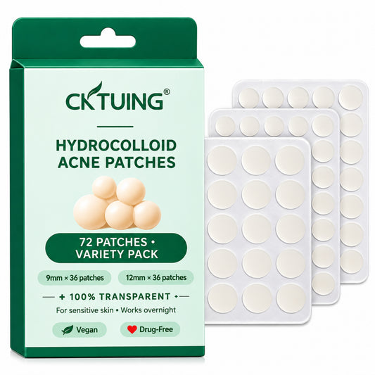 CKTUING Hydrocolloid Acne Pimple Patches (72 Ct), Ultra-Thin Transparent Face Patches, Absorbs Excess Oil & Moisture, Facial Spot Stickers, Overnight Skincare, 2 Sizes 9mm & 12mm