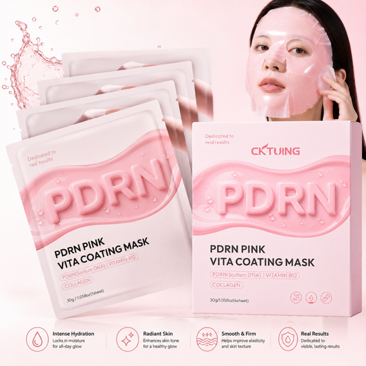 CKTUING PDRN Pink Vita Coating Sheet Mask 4EA - Korean sheet mask for glass skin - Luxurious Home care Mask for Hydration, Lifting, Firming, and Balanced Skin, Korean Skin Care (4pcs/1 Box)