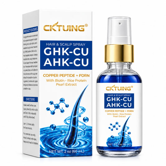 CKTUING GHK-CU AHK-CU Copper Peptide Hair & Scalp Spray with PDRN, Biotin, Caffeine, Rice Protein & Sodium Hyaluronate, Leave-In Scalp Care Mist, 60 mL