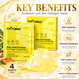CKTUING Kojic Acid Turmeric Bio-Collagen Overnight Mask – Hydrating Facial Sheet Mask, 4 Sheets