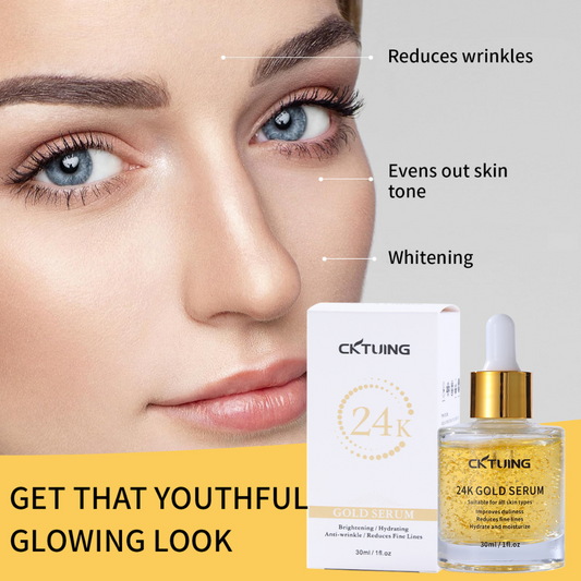 24K Gold Serum for Face - Premium Anti-Aging Treatment with Real Gold Flakes, Hyaluronic Acid & Vitamin E - Brightening, Hydrating & Wrinkle Reduction - 30 ml