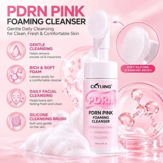 CKTUING PDRN Pink Foaming Cleanser with Silicone Brush, 120 ml