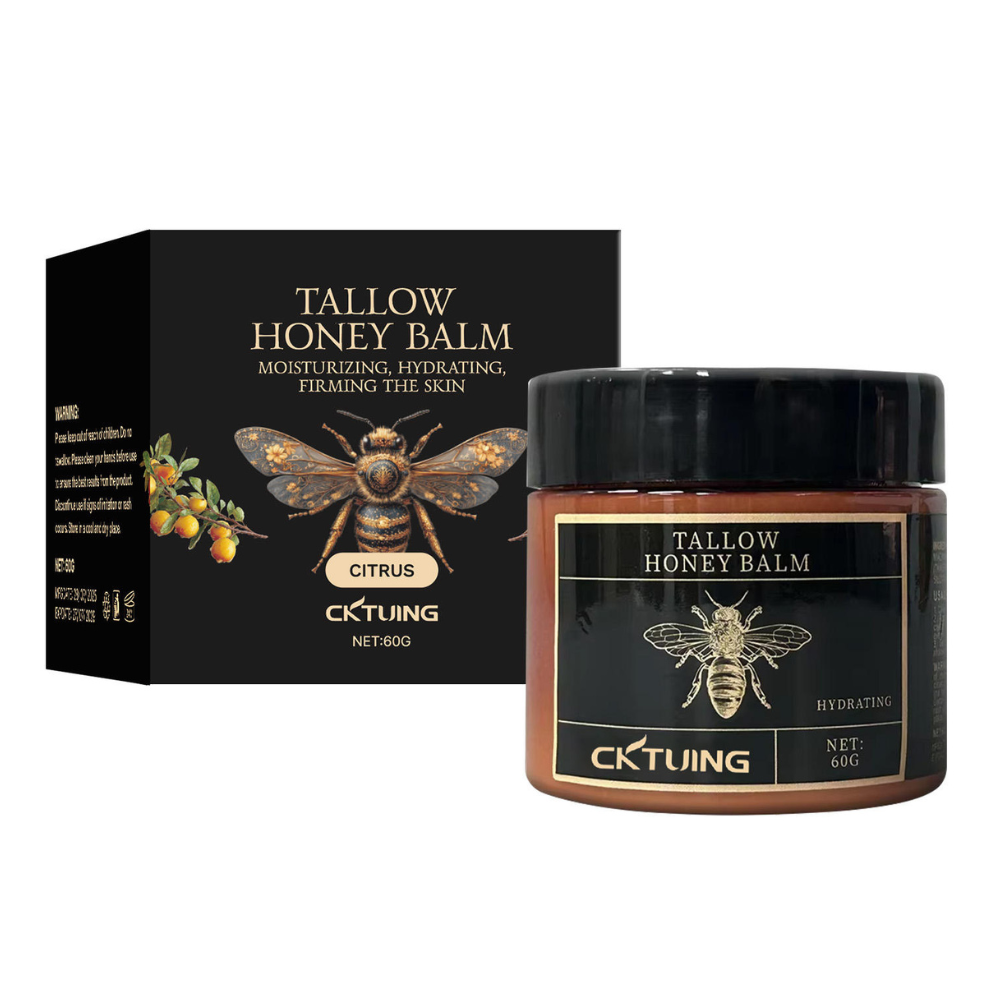 CKTUING Organic Tallow Honey Balm for Nourishing Face and Body Cream,100% Grass-Fed Beef Tallow Body Butter For Dry Skin Moisturizing With Honey, Calendula For Sensitive Skin Repair -60G(2.16Oz)