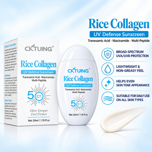 CKTUING Rice Collagen UV Defense Sunscreen SPF 50+ with Tranexamic Acid, Niacinamide & Multi-Peptides, 50 ml