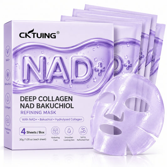 CKTUING NAD+ Bakuchiol Collagen Sheet Mask – Hydrating Face Mask, 4 Pack