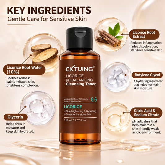 CKTUING Licorice pH Balancing Cleansing Toner, 10% Licorice Root Water, pH 5.5 Hydrating Face Toner for Sensitive Skin, Glycerin + Botanical Extracts, 150 mL / 5.07 fl oz
